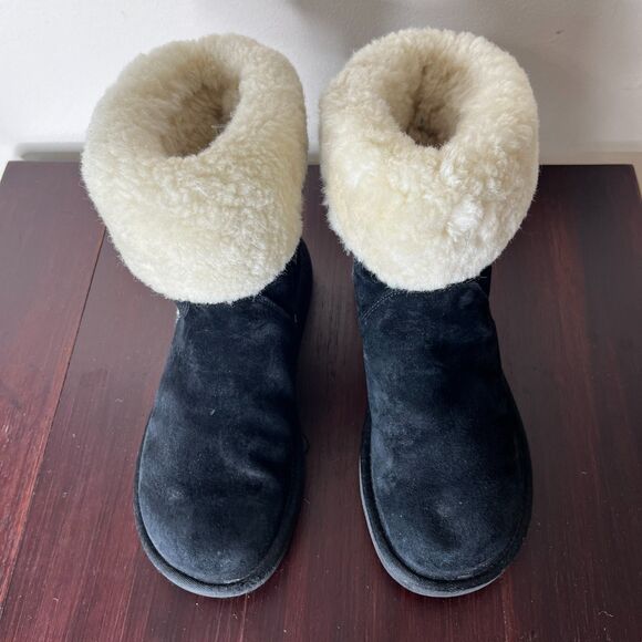 UGG Metro Tas Suede Ankle Boot Sz 8 Black Boho Sheepskin Sherpa Lined Winter - Picture 2 of 9
